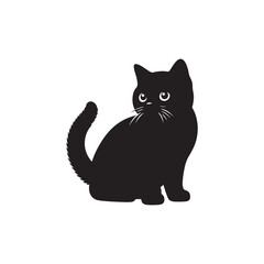 British Shorthair Vector Silhouette: Iconic and Sturdy Cat Illustration in Clean Vector Style, Showcasing the Breed’s Round Face, Plush Coat, and Distinctive Stocky Build in Profile.
