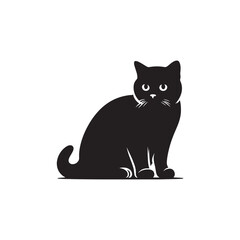 British Shorthair Vector Silhouette: Iconic and Sturdy Cat Illustration in Clean Vector Style, Showcasing the Breed’s Round Face, Plush Coat, and Distinctive Stocky Build in Profile.
