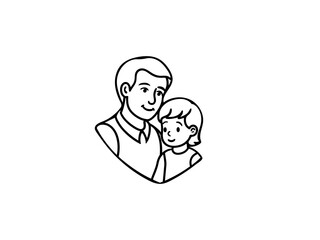 Father and Child Love in Heart Shape – Emotional Family Bonding Black and White Line Art Illustration for Father’s Day, Parenting, Minimalist Design & Greeting Cards.