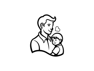 Father and Child Love in Heart Shape – Emotional Family Bonding Black and White Line Art Illustration for Father’s Day, Parenting, Minimalist Design & Greeting Cards.