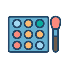 Cosmetic palette and brush, beauty supplies, flat design illustration
