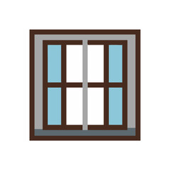 Pixel art window with blue and white panes