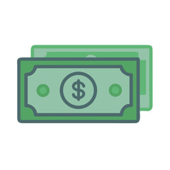 Stack of green dollar bills illustration with dollar sign