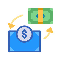 Money exchange icon with arrow direction, flat design style
