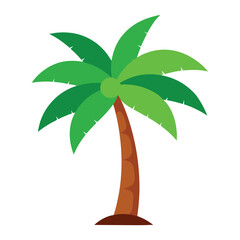 Isolated vector illustration of a green palm tree with brown trunk and roots