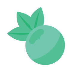 Simple vector illustration of a blueberry with leaves in shades of green