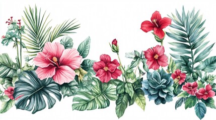 Vibrant Tropical Plants: Watercolor Leaf and Flower Set