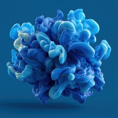 Abstract blue cloud formation against a solid background; studio shot of swirling paint-like texture with light and shadow