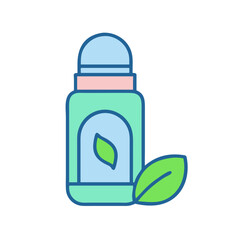 Natural deodorant roll-on bottle with leaves, organic cosmetic