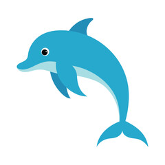 Cute blue dolphin jumping isolated on white background for kids designs