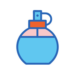 Stylized perfume bottle on black background in flat style