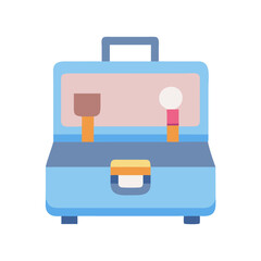 Open toolbox with beauty supplies, minimalist flat design style