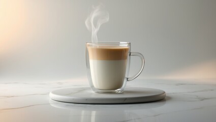 Chai tea latte in a glass on a plain white surface