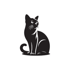 Burmese Cat Vector Silhouette: Sleek and Muscular Feline Illustration Highlighting the Breed’s Distinctive Rounded Features, Glossy Coat, and Expressive Eyes in Clean, Minimalist Vector Style.
