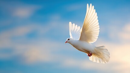 Fototapeta premium Majestic white dove soaring against a vibrant sky, symbolizing peace and freedom