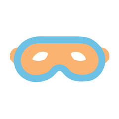 Simple cartoon graphic of light blue and orange goggles