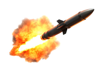A missile with fire trail  isolated on hite background PNG