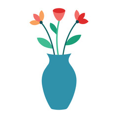 Colorful flowers in blue vase illustration minimalist floral design