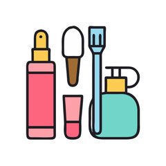 Minimalist illustration of skincare and cosmetic products on black