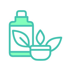 Minimalist bottle with plant leaves over black background design