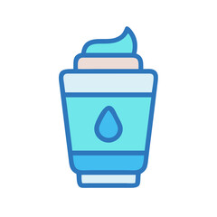 Blue container with swirl on top, droplet icon