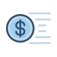 Dollar coin with speed lines on a White Background