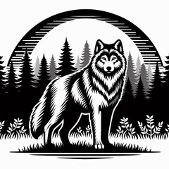 Wolf Standing in Front of Forest