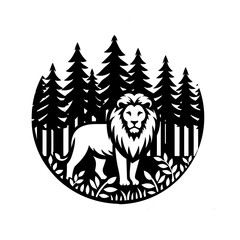 Majestic Lion Standing Before the Forest