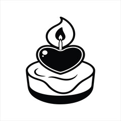 Romantic Candle Heart Silhouette Vector for Coloring Book