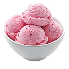 Pink dessert scoops in bowl on transparent background