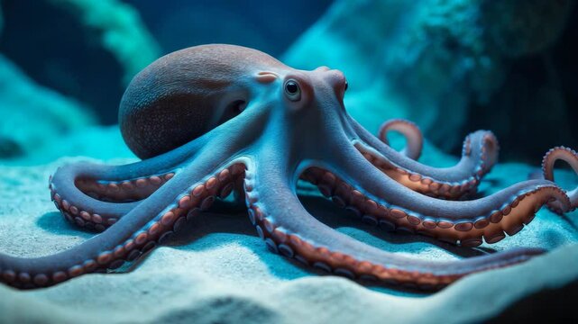 Close-up view of an octopus moving beneath the surface.
