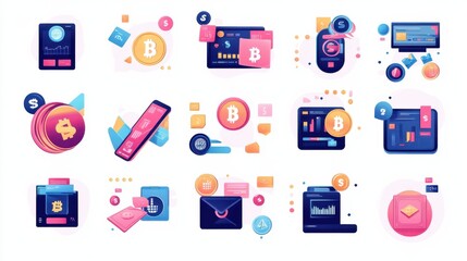 Fototapeta premium Digital money abstract concept vector illustration set. Cryptocurrency market, digital currency, electronic wallet, e-money transfer, payment technology, banking tool, shopping abstract metaphor. ill