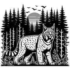 Bobcat Standing in Front of Forest