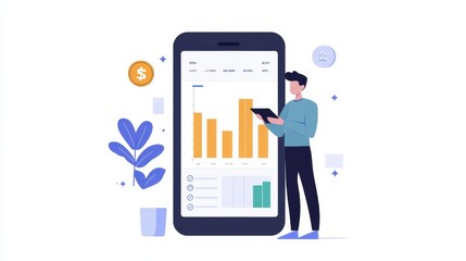 Business man trader investor analyst using mobile phone app analytics for cryptocurrency financial stock market analysis analyze graph trading data index investment growth chart on smartphone screen.