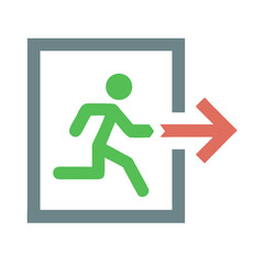 Emergency exit sign with running person and arrow graphic
