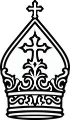 Minimalist Black and White Vector of Traditional Bishop Mitre with Cross – Clergy Hat Line Art Illustration © Gian