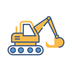 Simplified excavator icon for construction themes on White backdrop