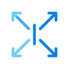 Expanding blue arrows on White Background, scale or direction