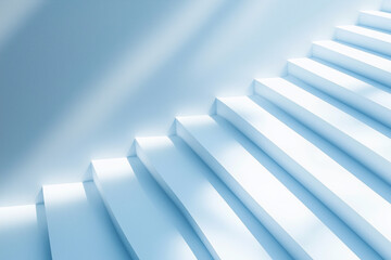 Obraz premium staircase with a blue background. The stairs are white and the background is blue. The stairs are very long and the background is very light blue