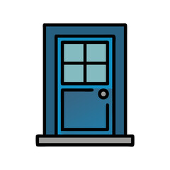 Blue front door with panes of glass illustration
