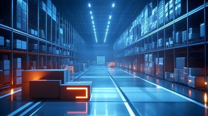 Smart warehouse management system using augmented reality technology to identify package picking and delivery . Future concept of supply chain and logistic busines