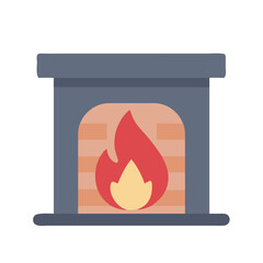 Stylized fireplace with brick interior and bright red flame