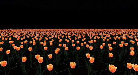 Obraz premium Orange tulip field at night wallpaper background image for desktop and mobile screensavers landscape art