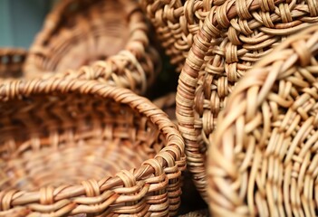 Obraz premium pile of wicker baskets sitting next to each other