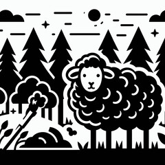 Sheep Standing in Front of Forest