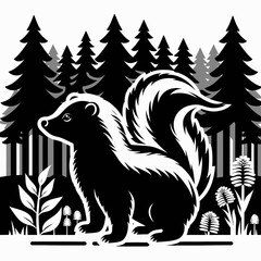 Skunk Standing in Front of Forest