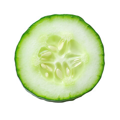 Fresh cucumber slice isolated on Transparent background showcasing its vibrant green color and texture, Cucumber slice isolated on PNG background