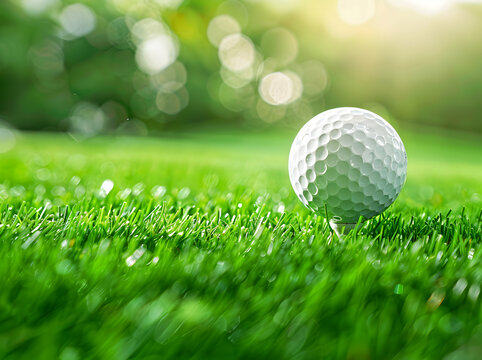 Golf Ball on Tee with Golf Course View

