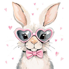 Cute Bunny with Heart-Shaped Glasses