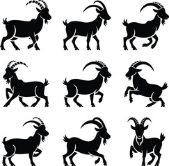 Goat Silhouette Set | Farm Animal Vector Graphics Goat Silhouettes Collection | Livestock, Nature, and Agriculture Icons